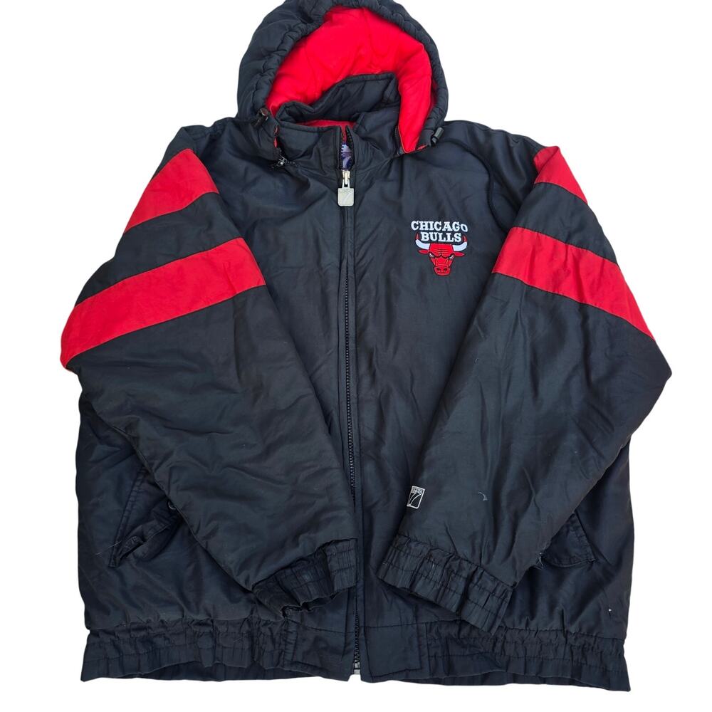 Vintage 90s Logo 7 Chicago Bulls NBA Hooded Puffer Jacket Size XL